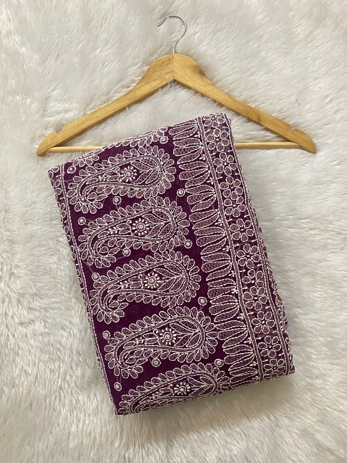 Maroon Chikankari Saree with Dense Embroidery - image 1