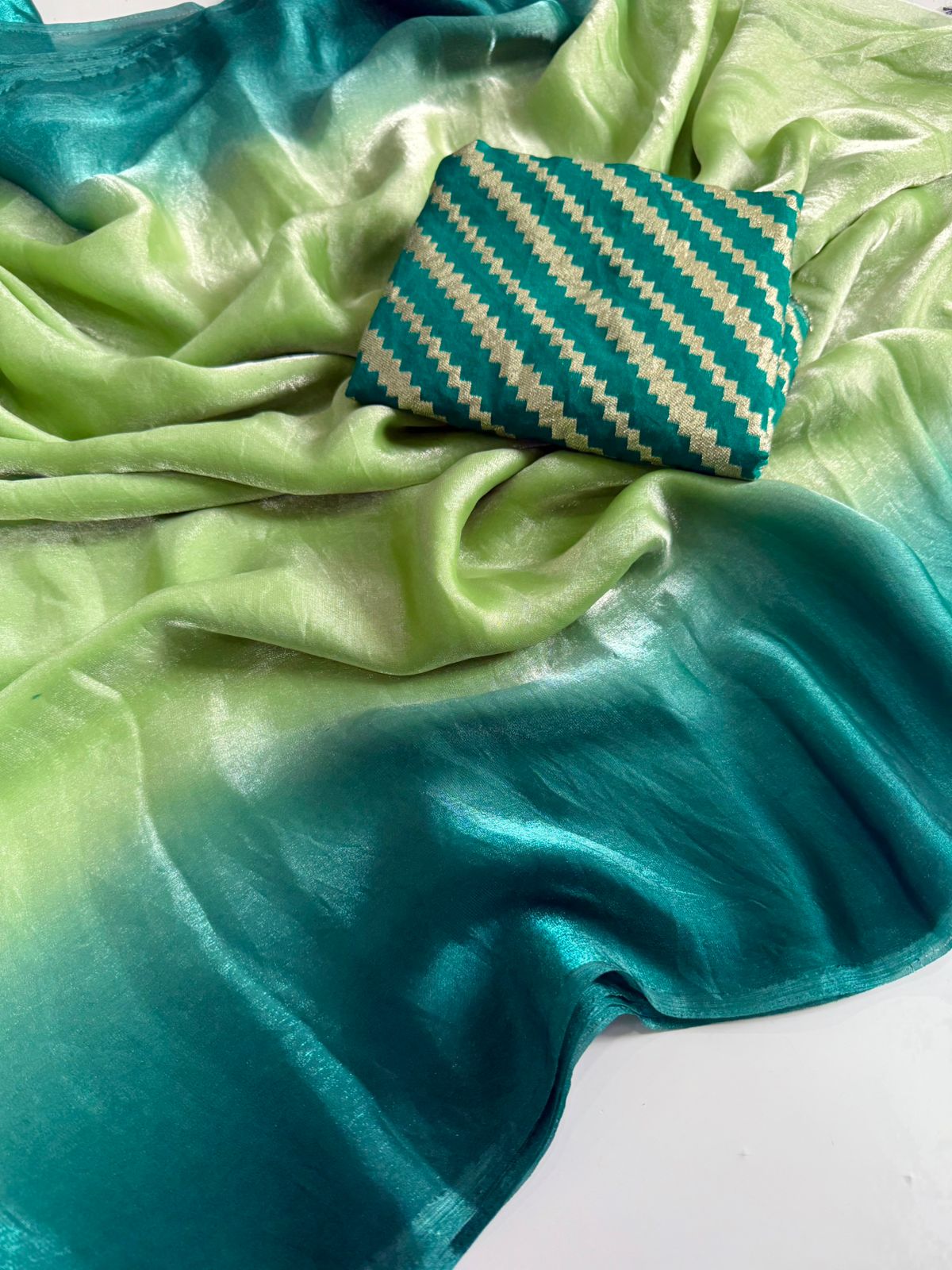 Elegant Green Ombre Cotton Silk Saree with Contrast Blouse - image 1