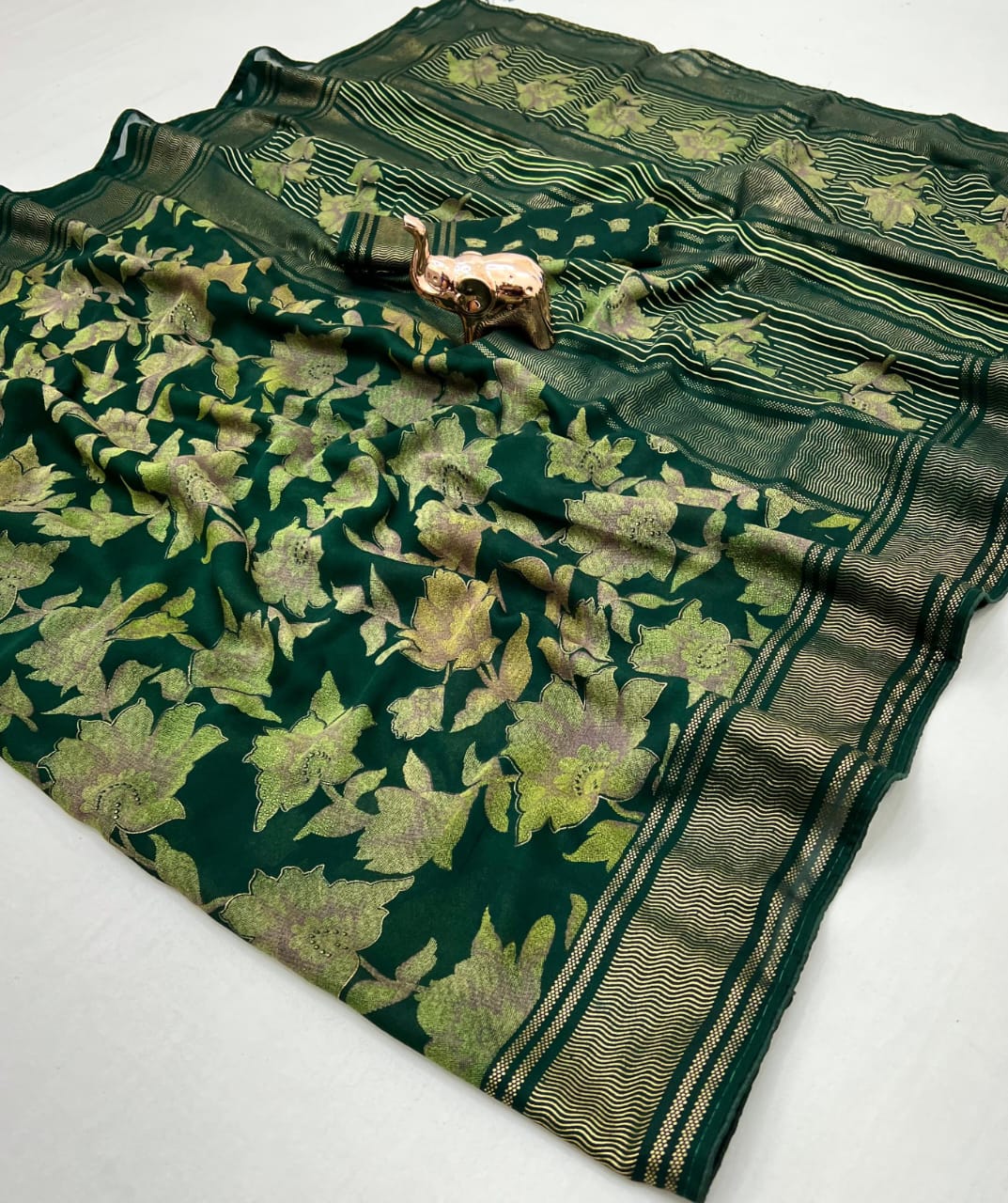 Emerald Green Floral Zari Saree - image 1