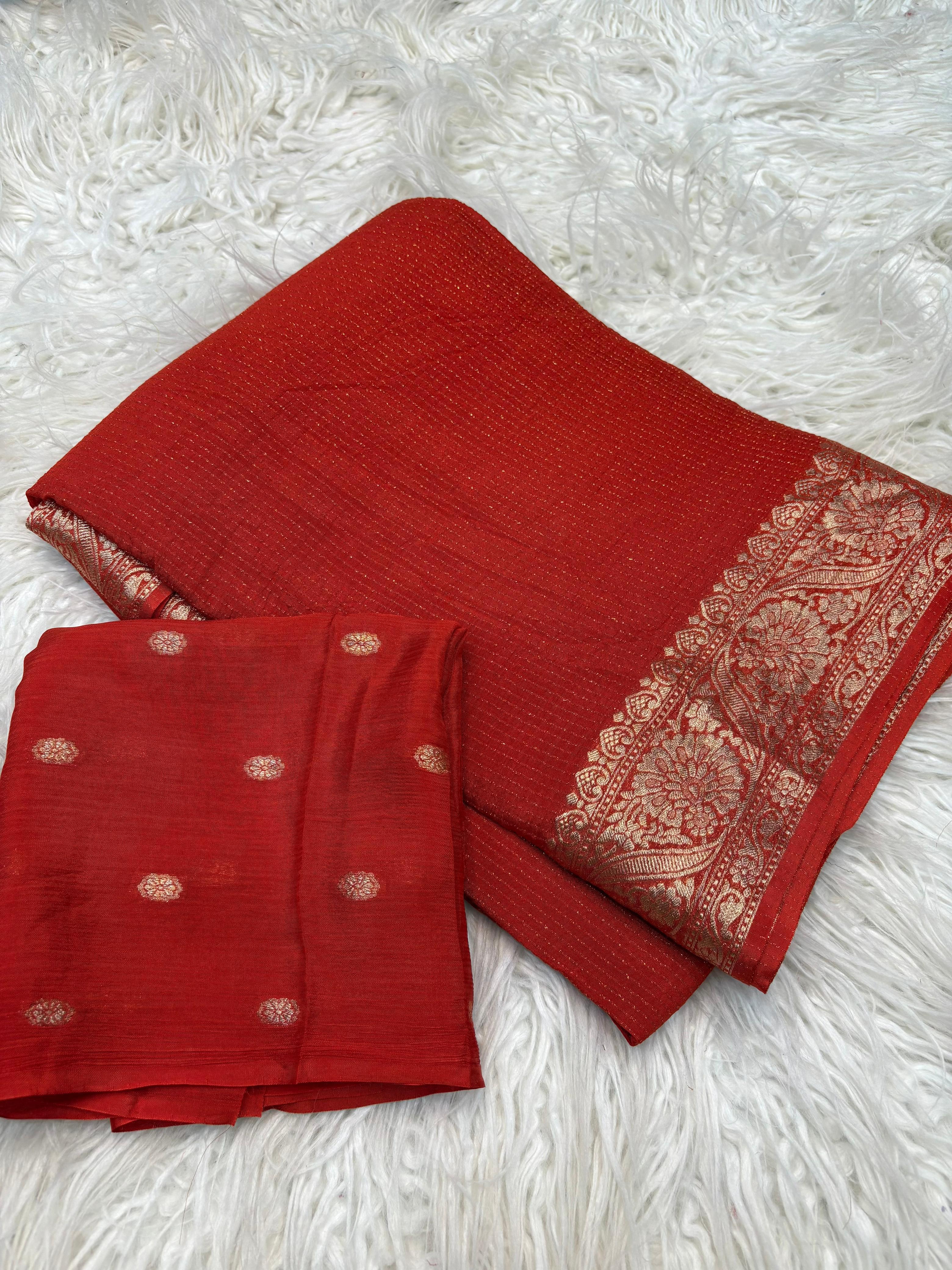 Brick Red Zari Border Saree