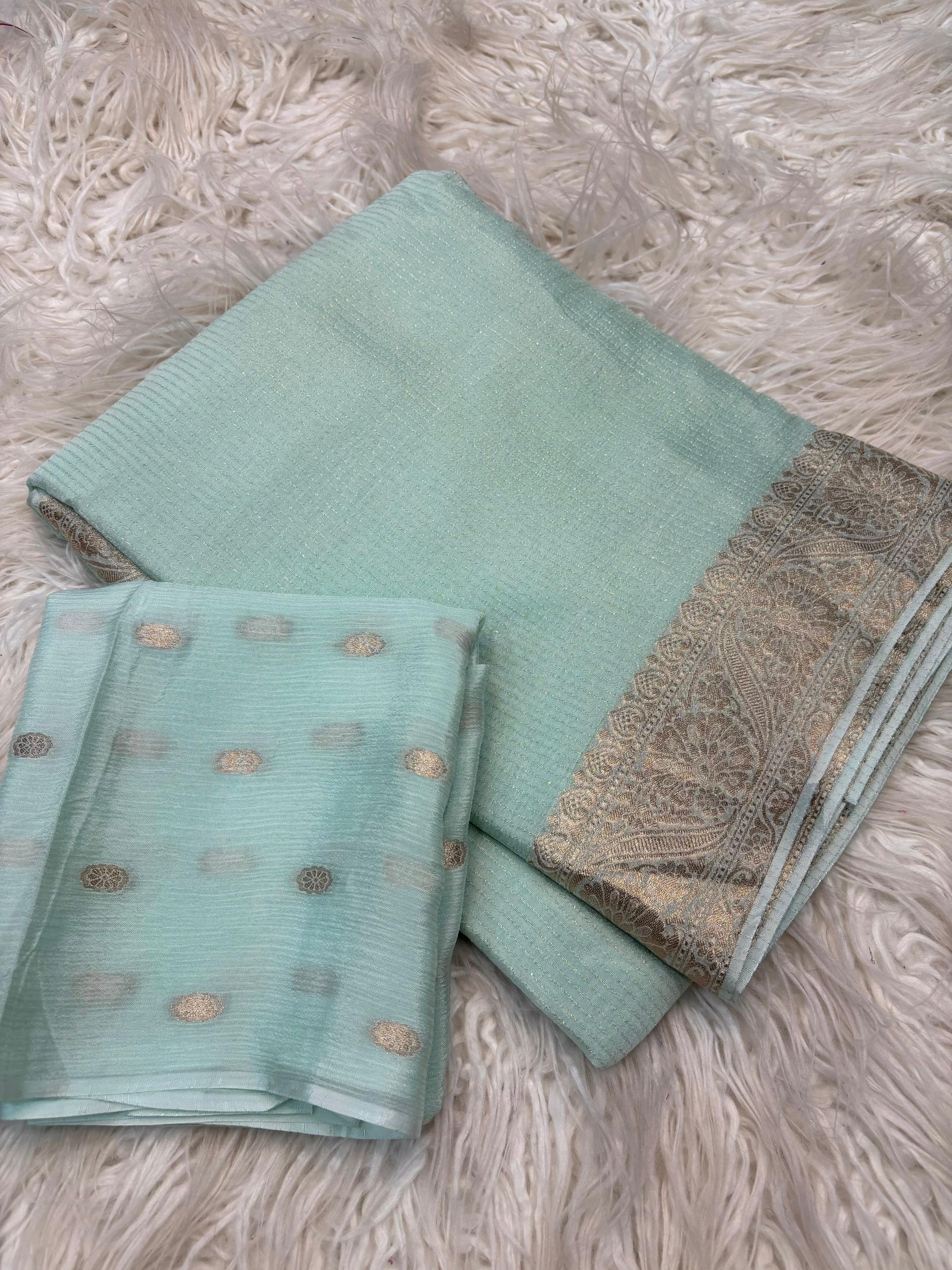 Mint Green Zari Border Saree