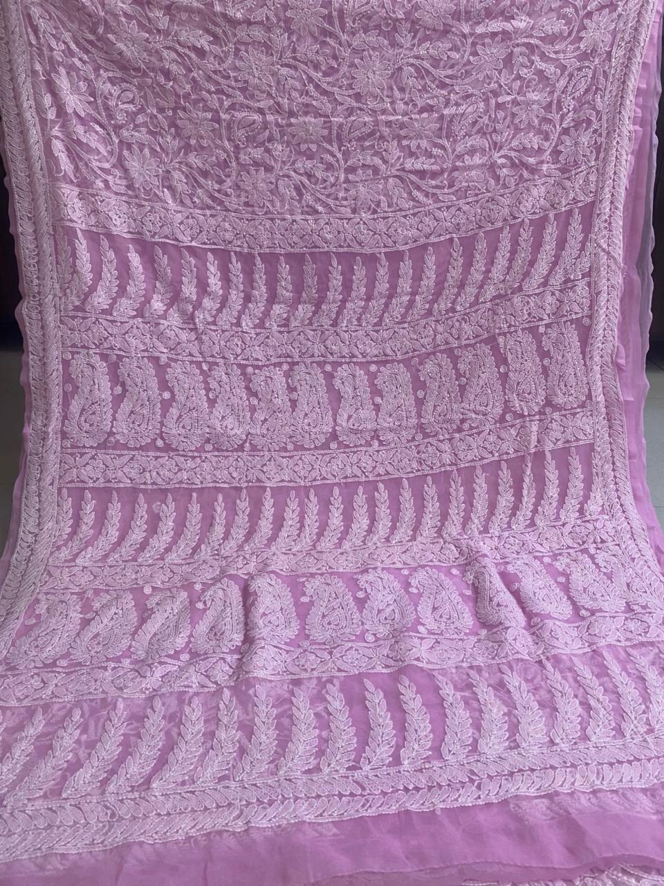 Light Pink Chikankari Saree with Rich Embroidery