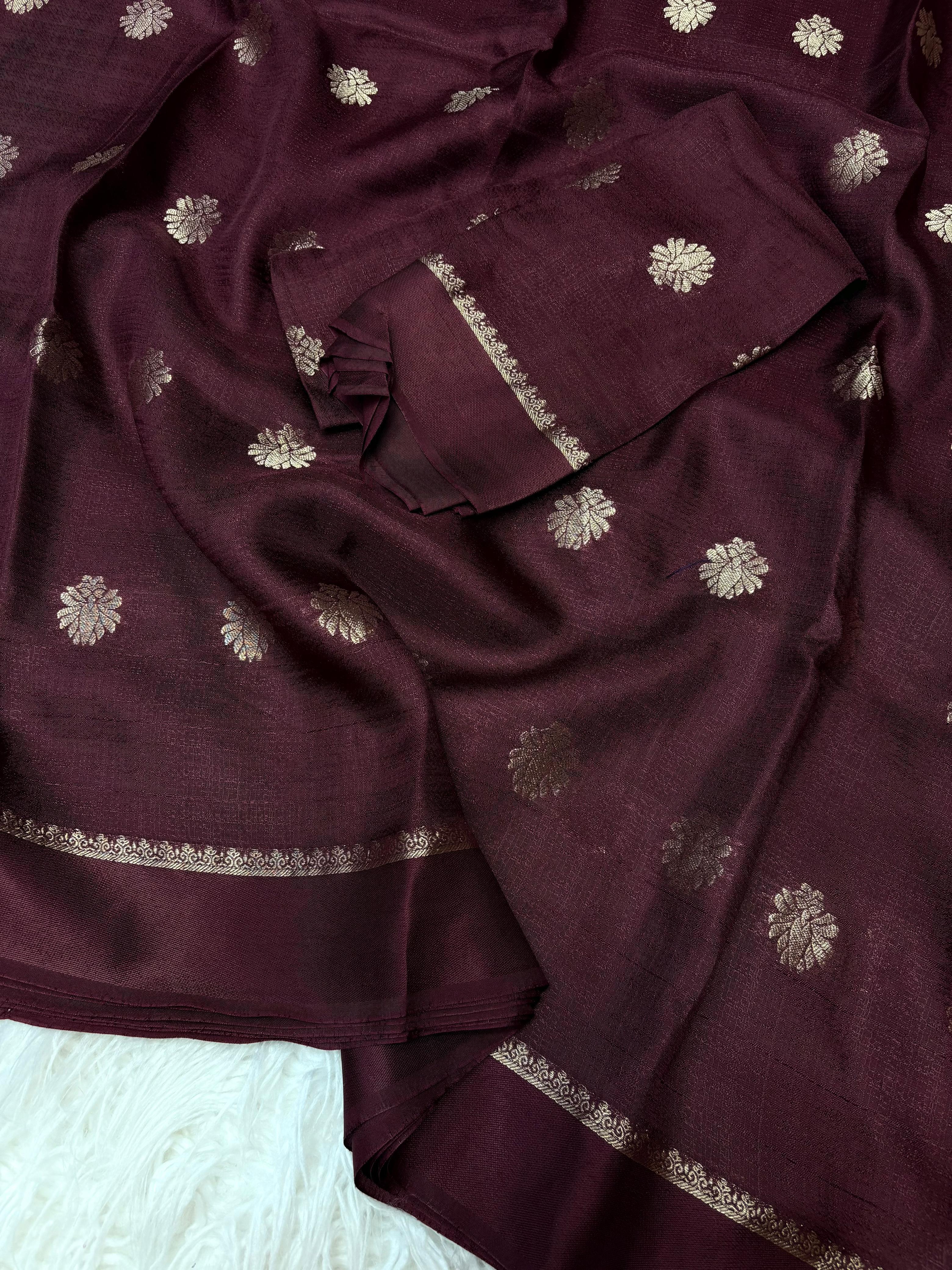 Maroon Floral Zari Saree – Elegant Festive & Party Wear