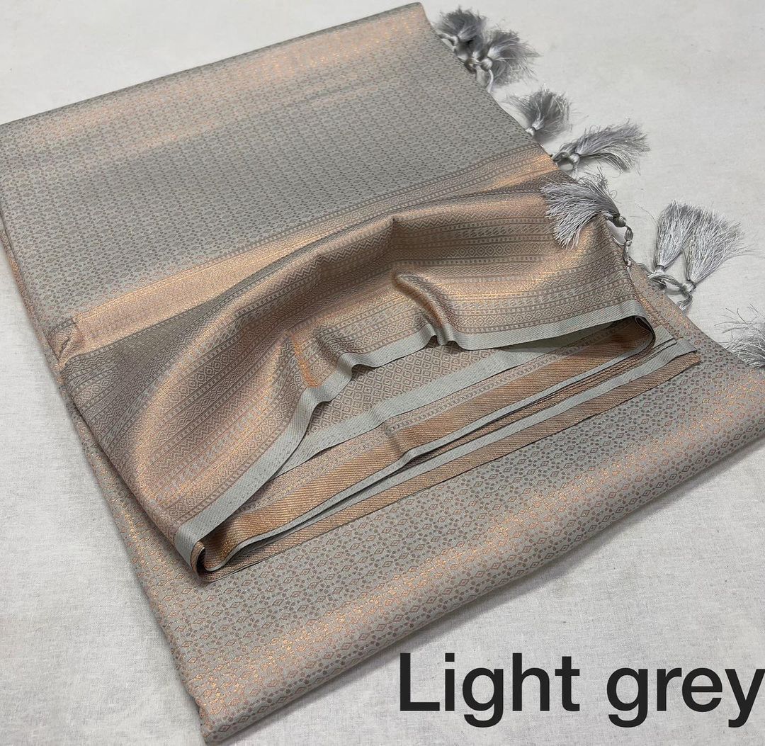 Subtle Light Grey Silk Saree with Elegant Zari Work