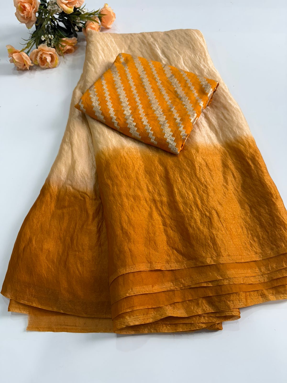 Radiant Mustard Ombre Cotton Silk Saree with Designer Blouse
