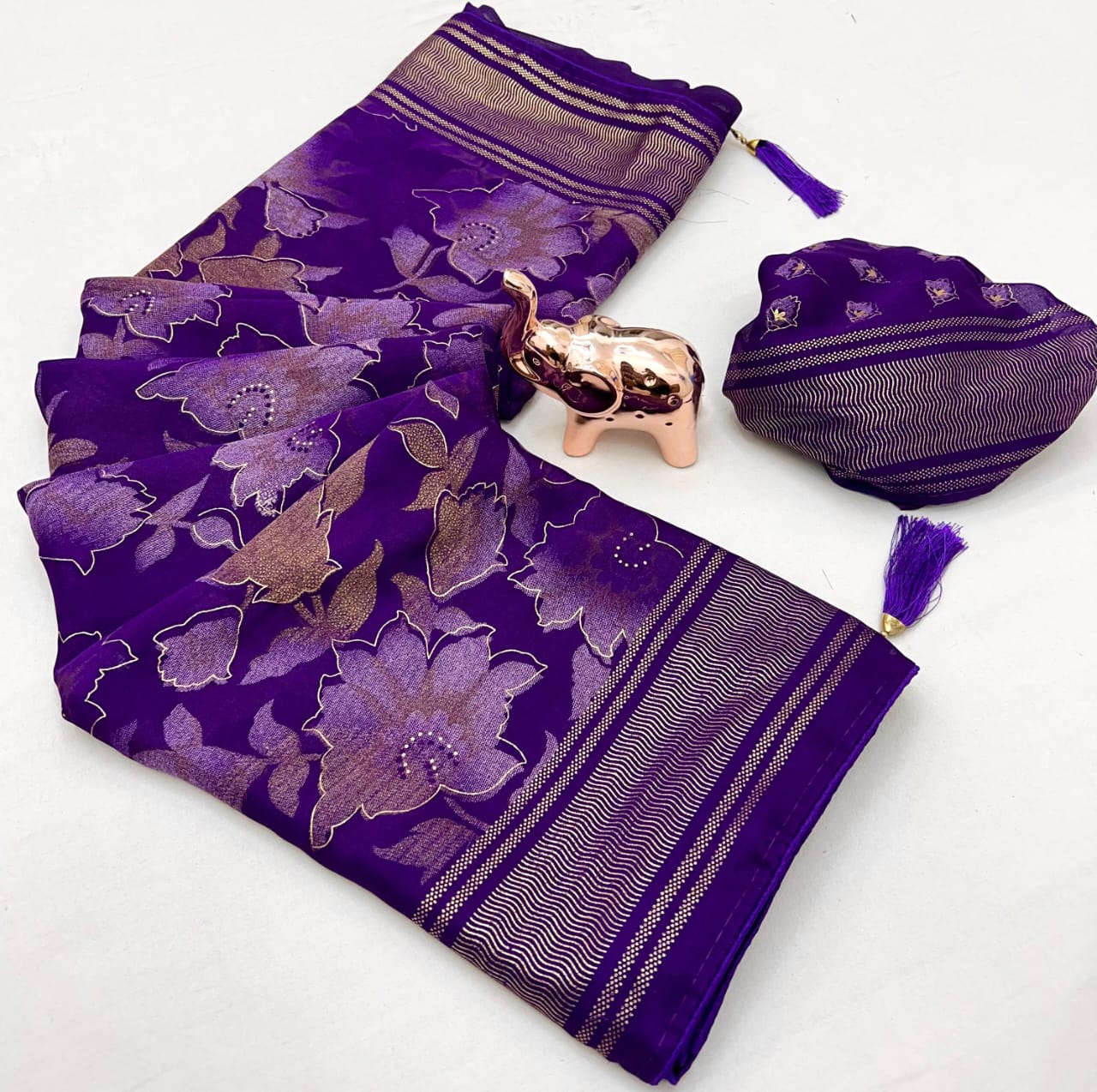 Royal Purple Floral Zari Saree